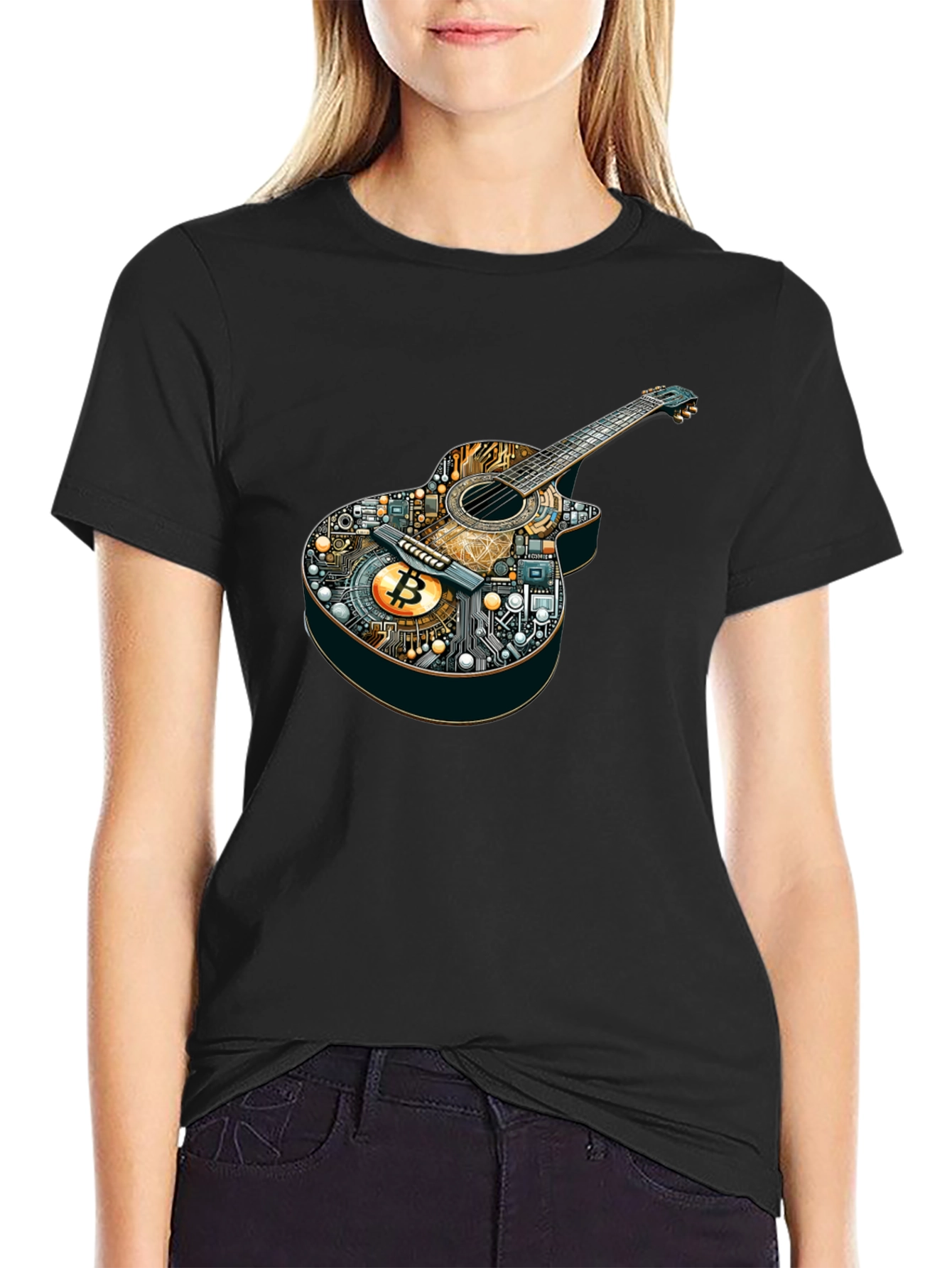 Bitcoin Guitar Graphic Tee - Music & Crypto Fusion