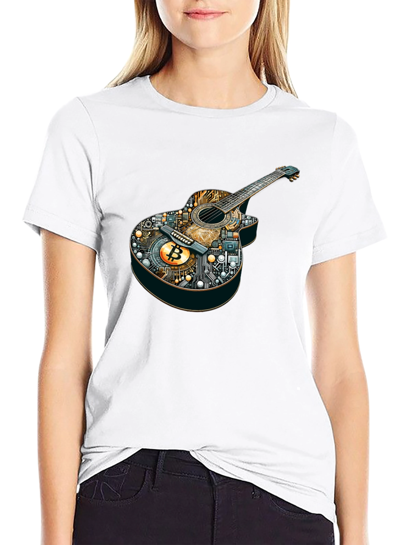Bitcoin Guitar Graphic Tee - Music & Crypto Fusion