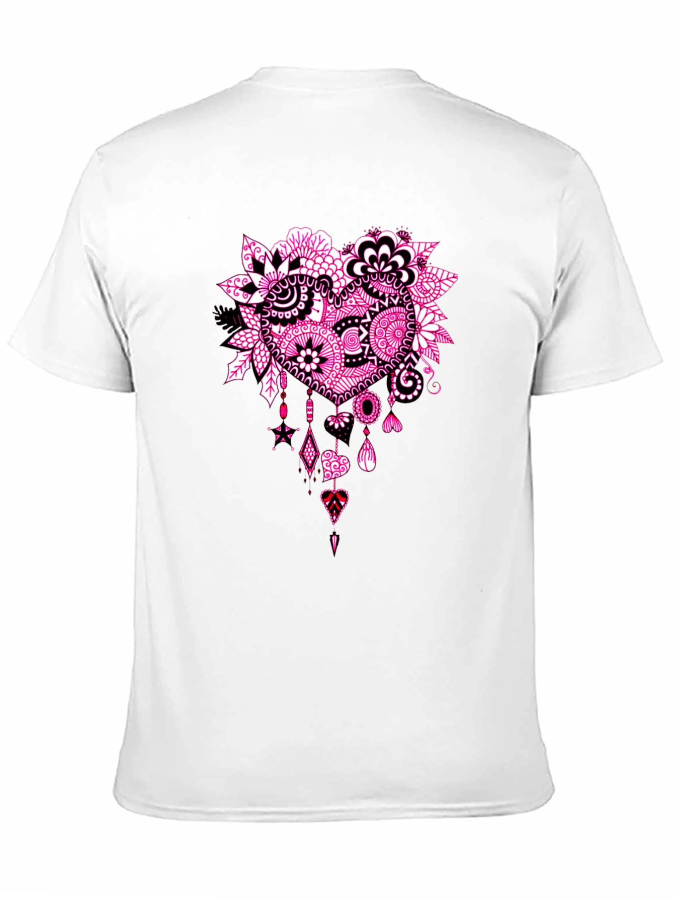 Black T-Shirt with Pink Heart Floral Design