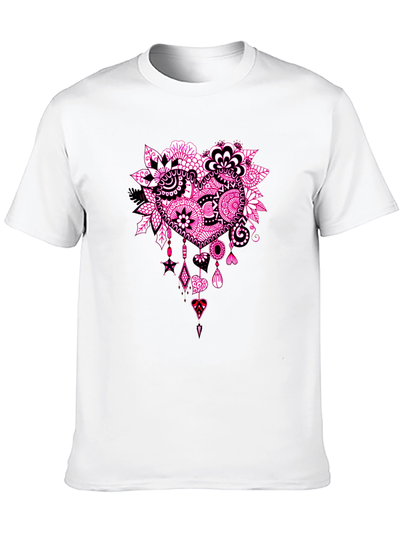 Black T-Shirt with Pink Heart Floral Design