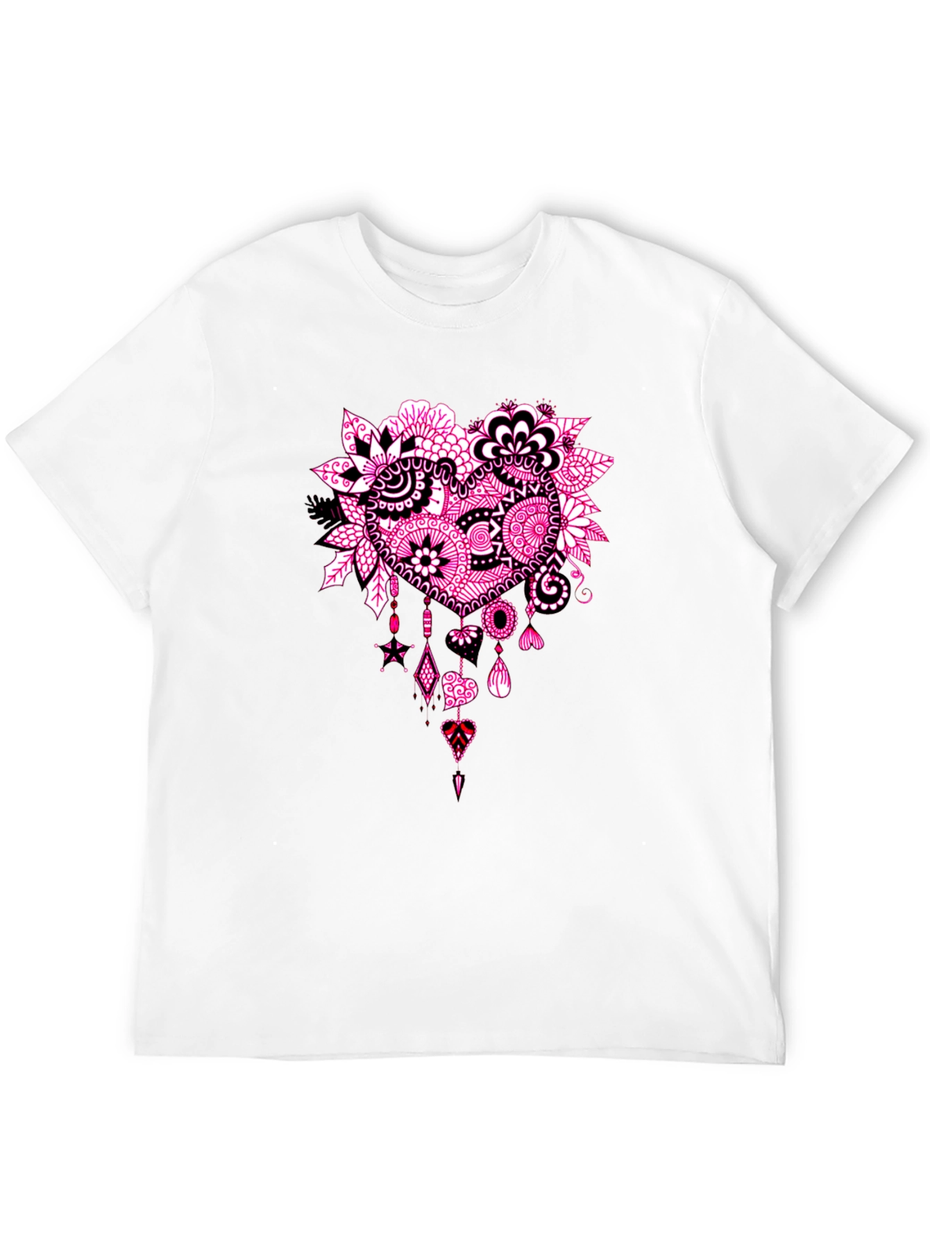 Black T-Shirt with Pink Heart Floral Design