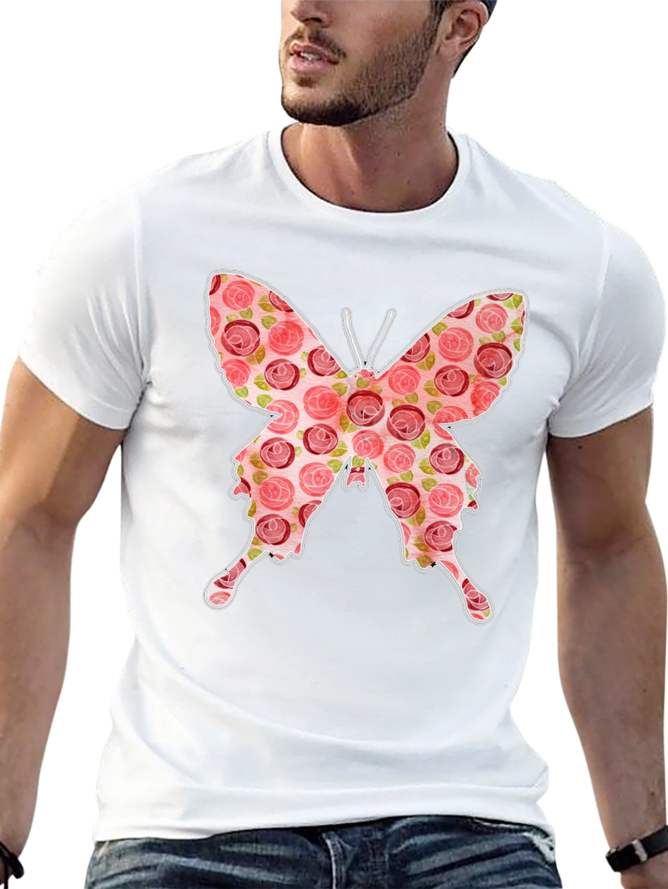 Floral Butterfly Graphic Tee - Stylish Black T-Shirt