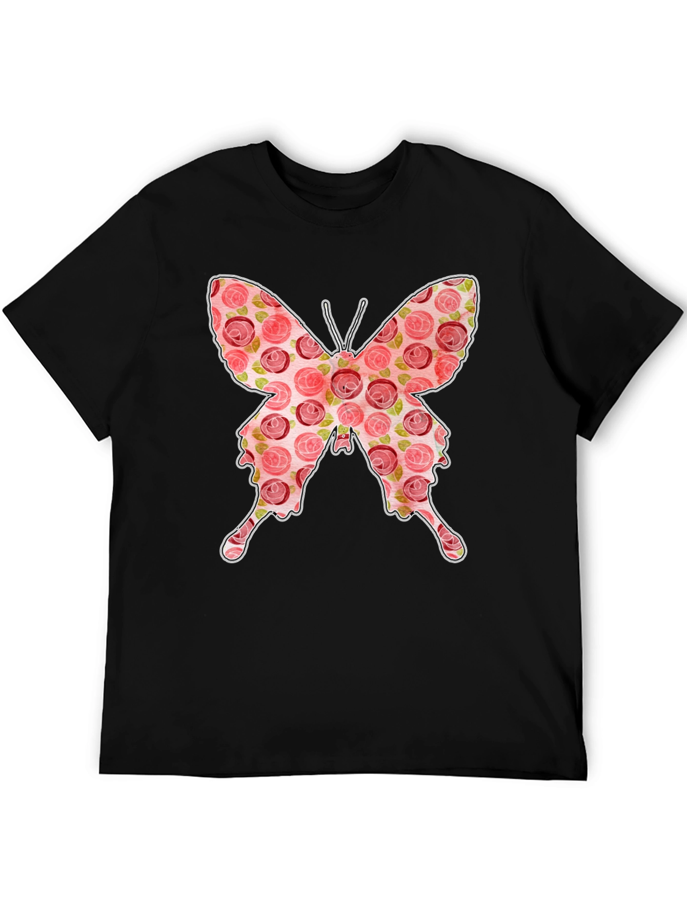 Floral Butterfly Graphic Tee - Stylish Black T-Shirt