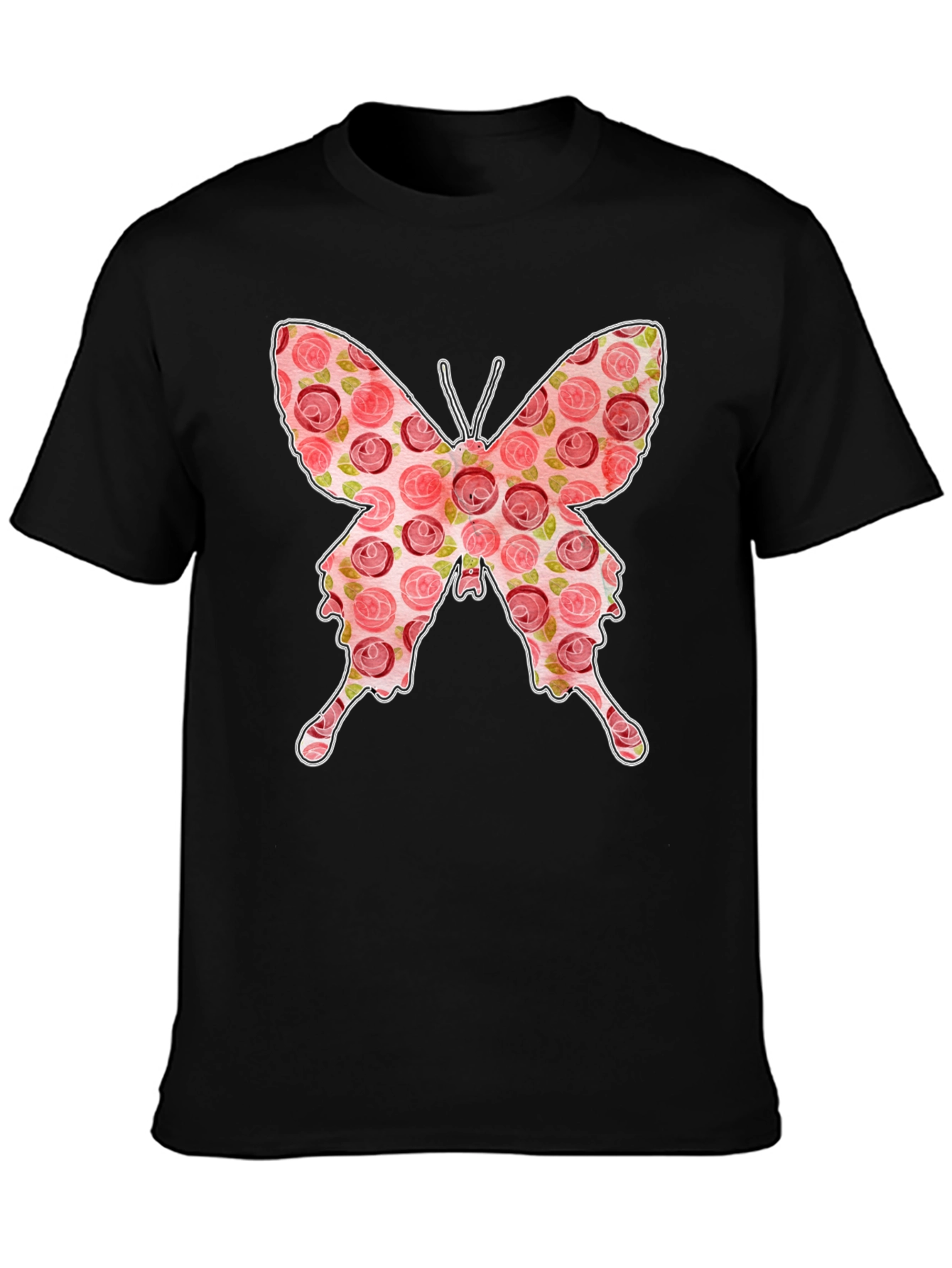 Floral Butterfly Graphic Tee - Stylish Black T-Shirt
