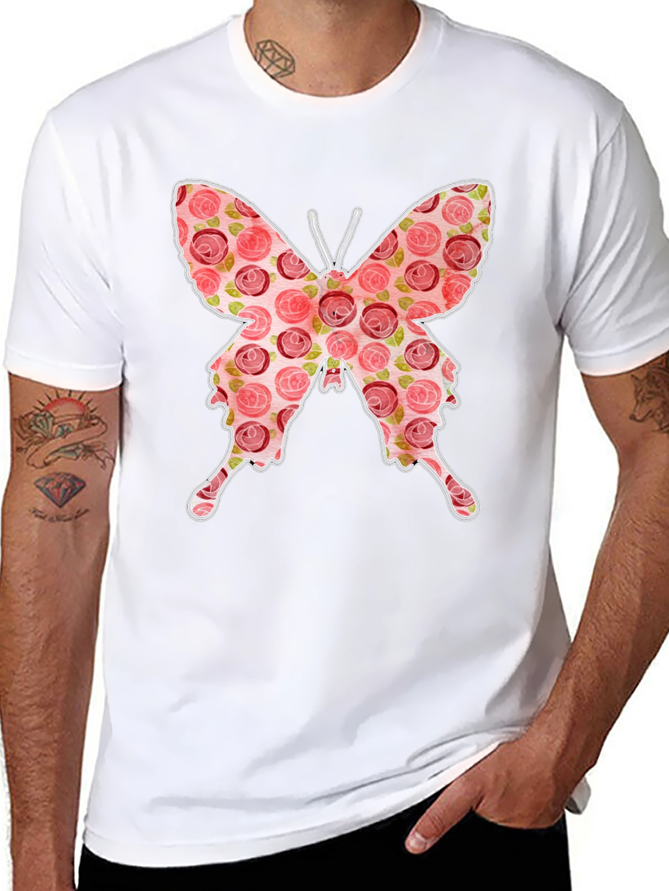 Floral Butterfly Graphic Tee - Stylish Black T-Shirt