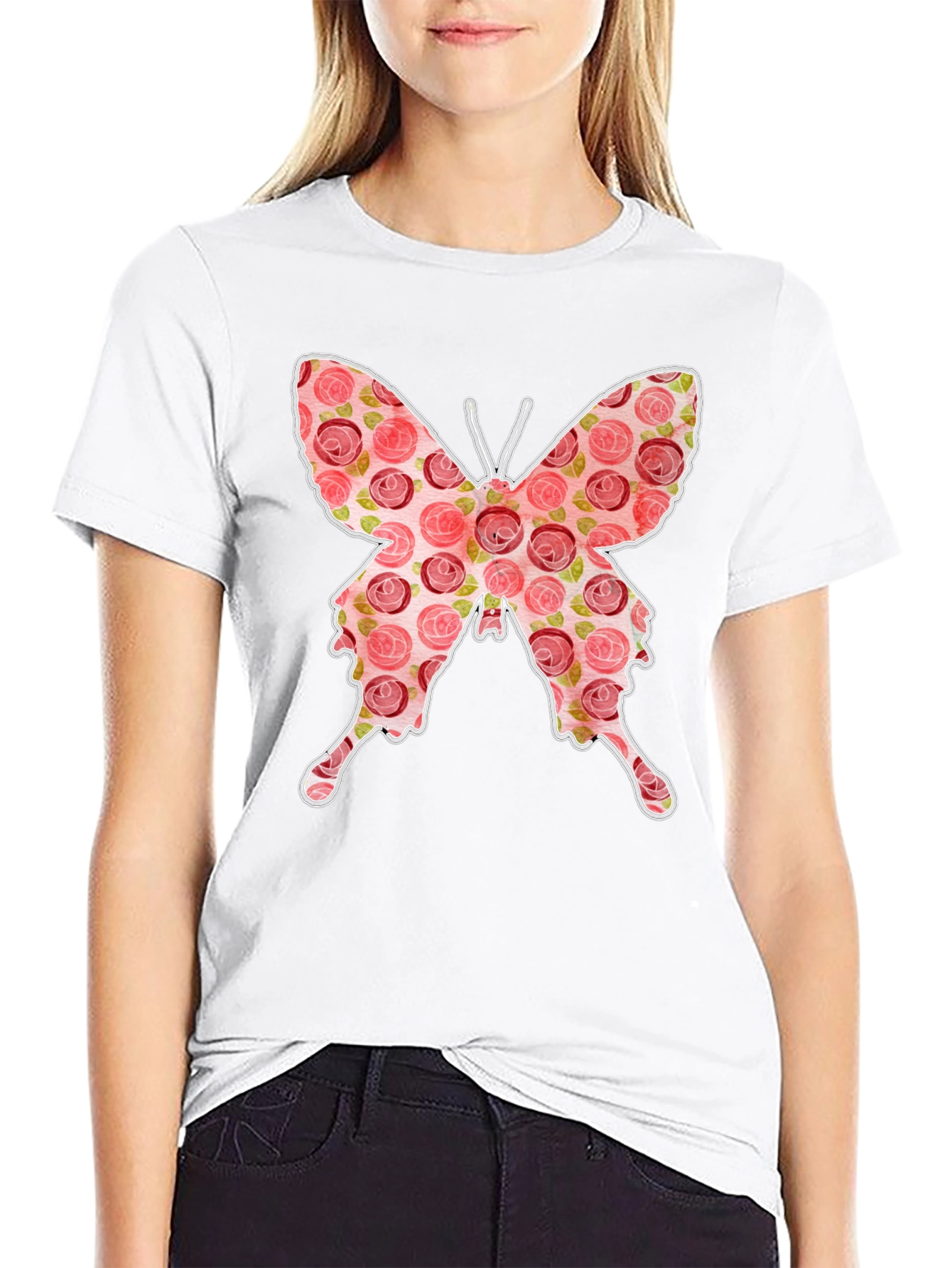 Floral Butterfly Graphic Tee - Stylish Black T-Shirt