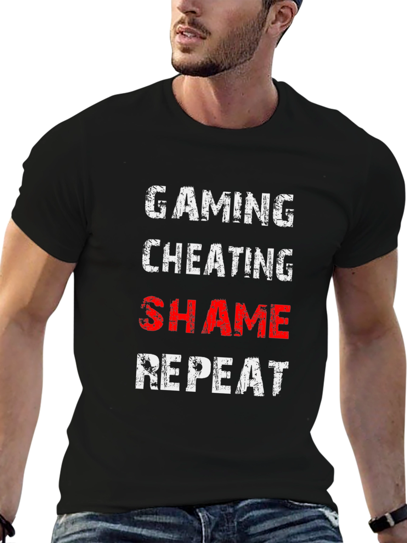 Gaming Cheating Shame Repeat Black T-Shirt