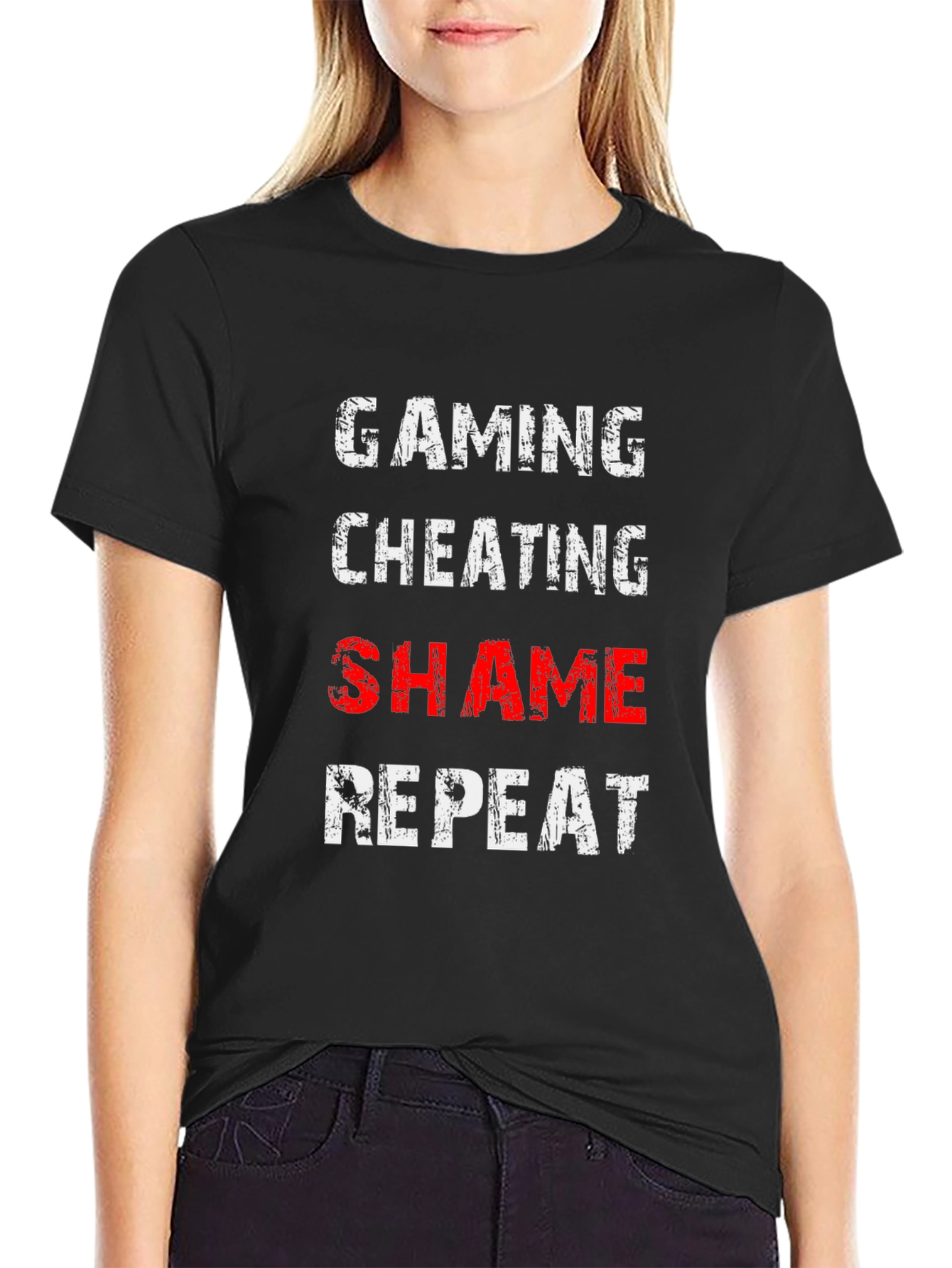 Gaming Cheating Shame Repeat Black T-Shirt