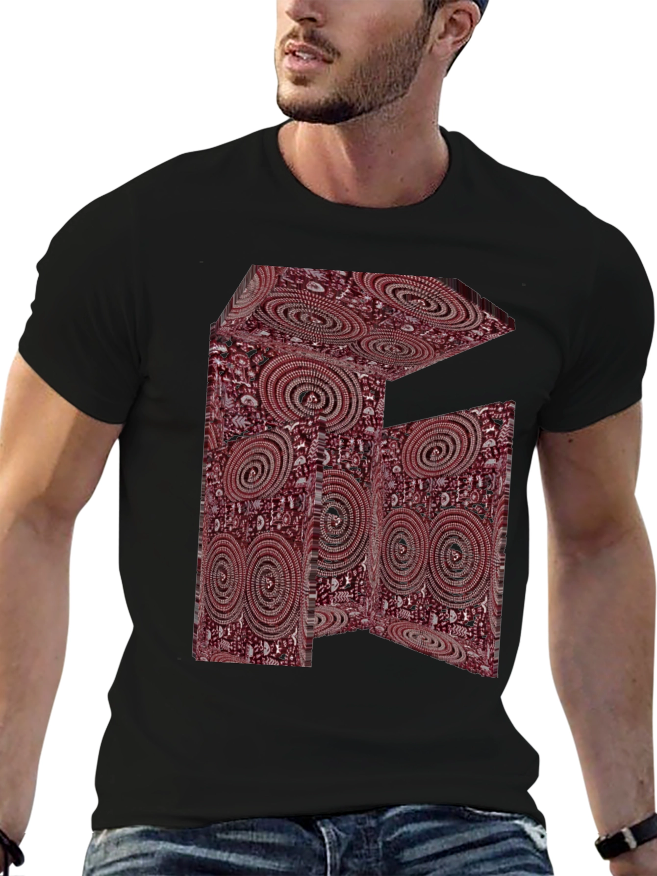 Abstract Swirl Design Black T-Shirt