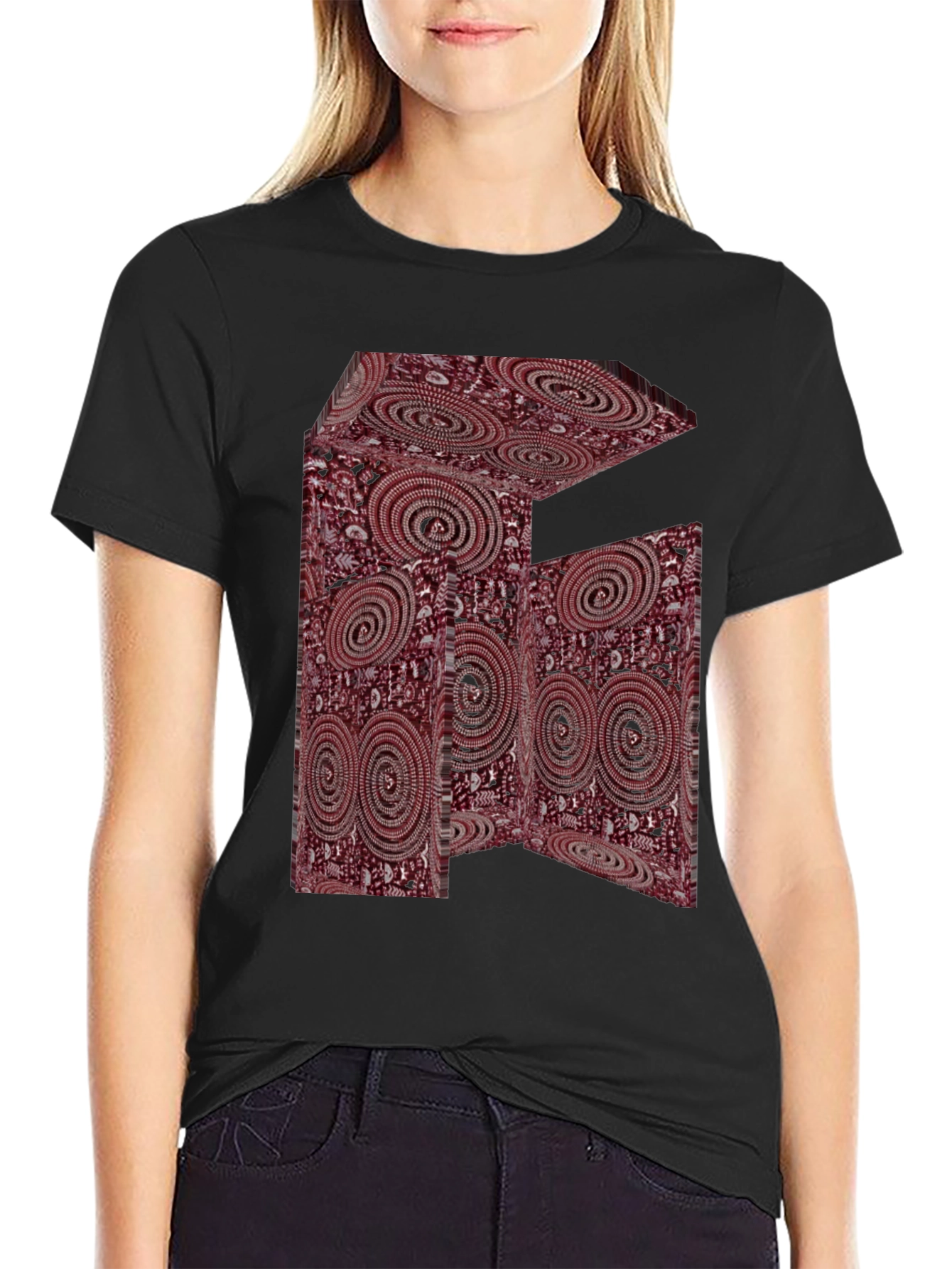 Abstract Swirl Design Black T-Shirt