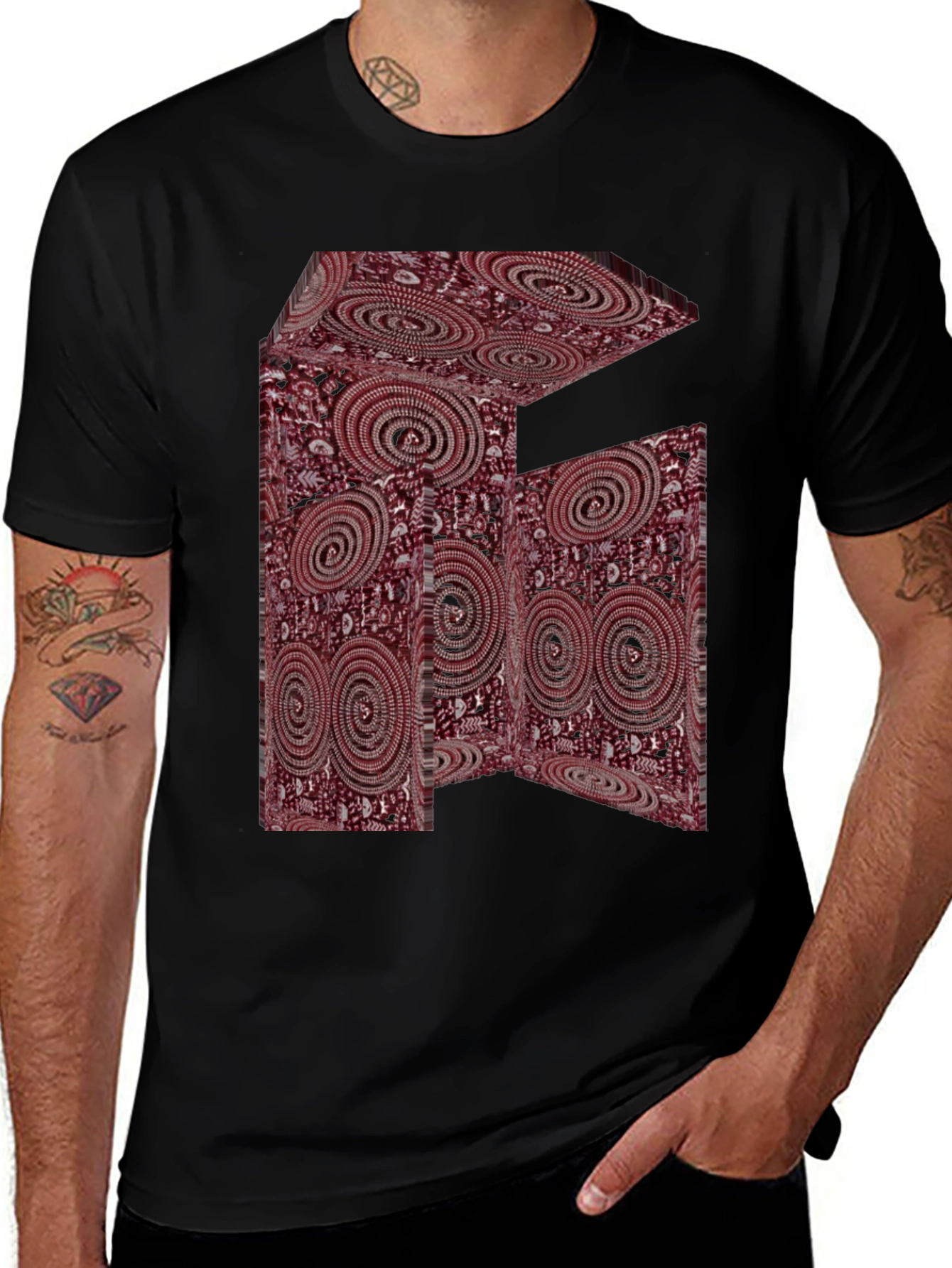 Abstract Swirl Design Black T-Shirt