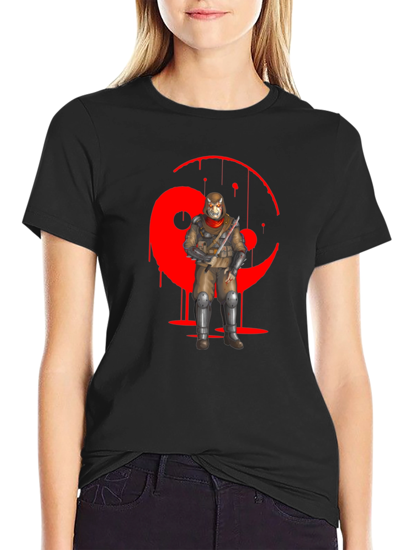 Red Yin Yang Ninja Graphic Black T-Shirt