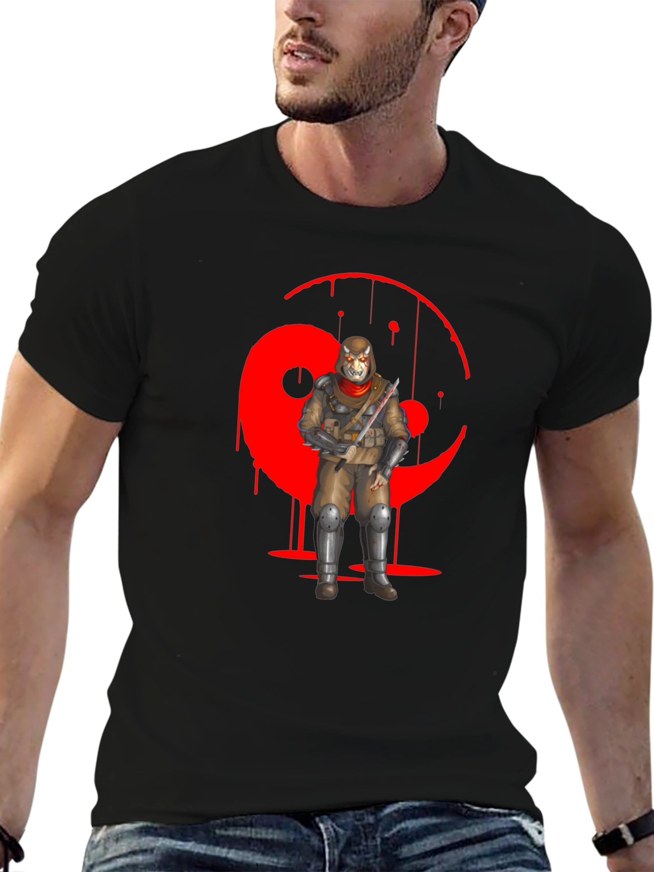 Red Yin Yang Ninja Graphic Black T-Shirt