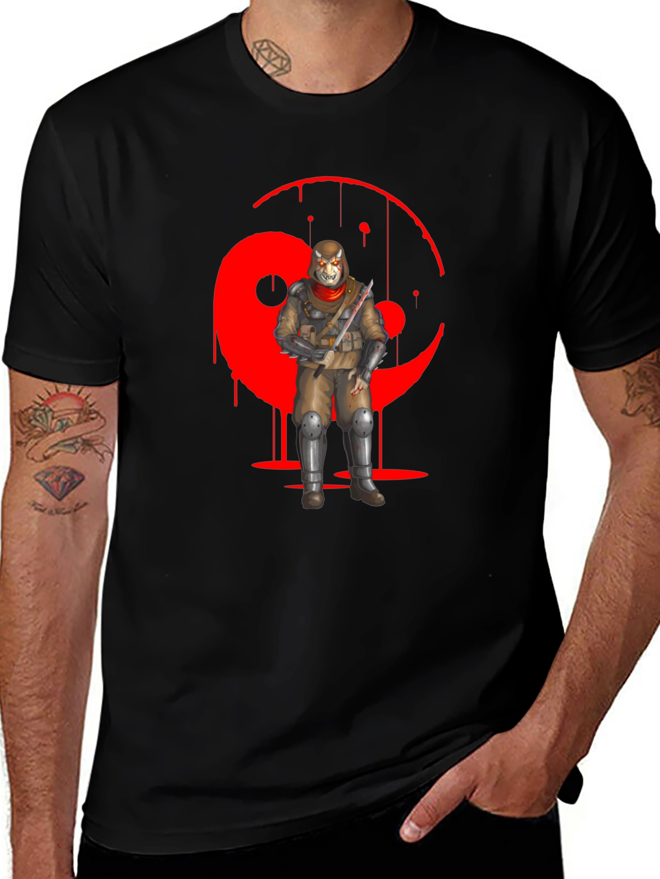 Red Yin Yang Ninja Graphic Black T-Shirt