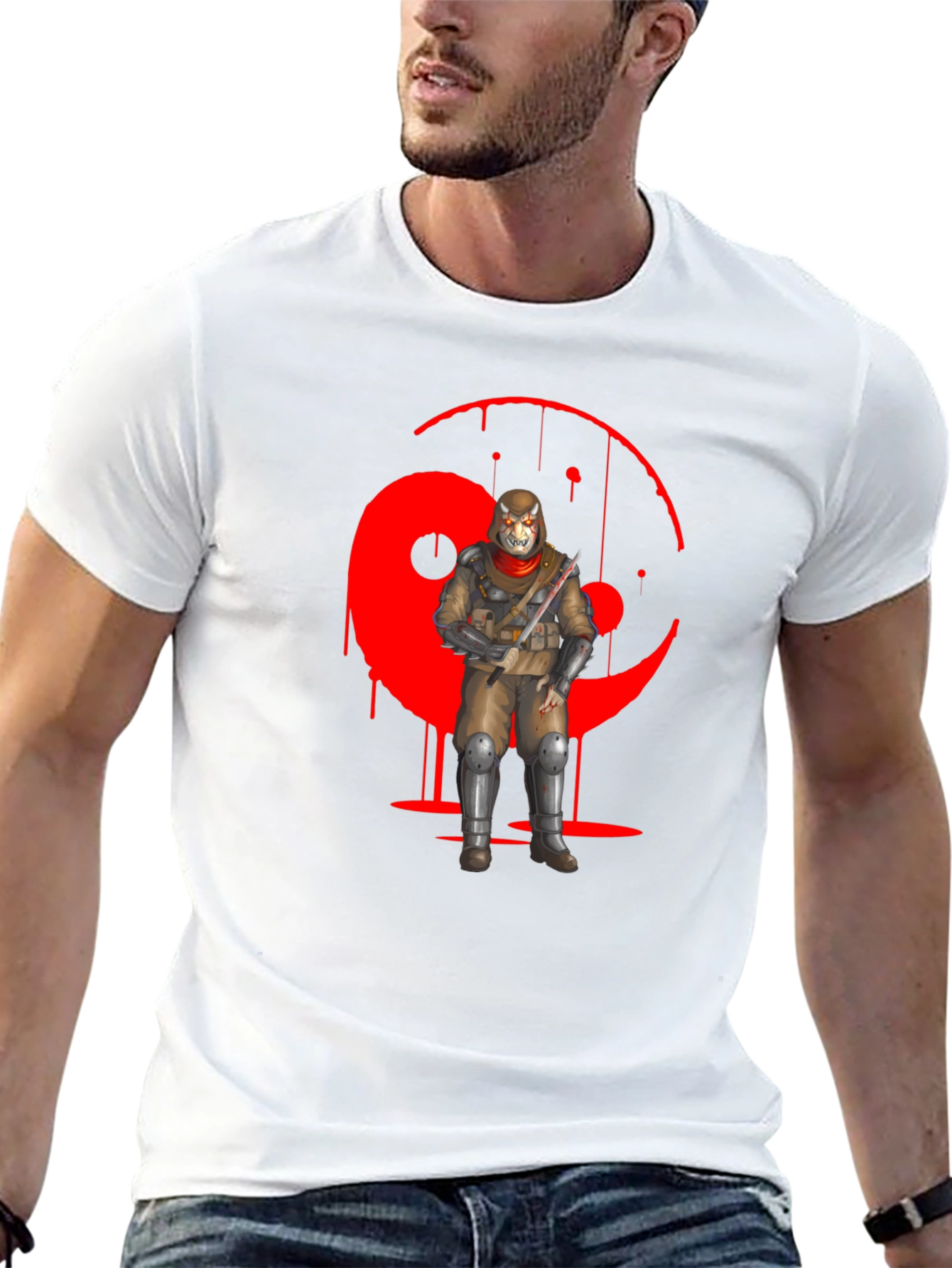 Red Yin Yang Ninja Graphic Black T-Shirt