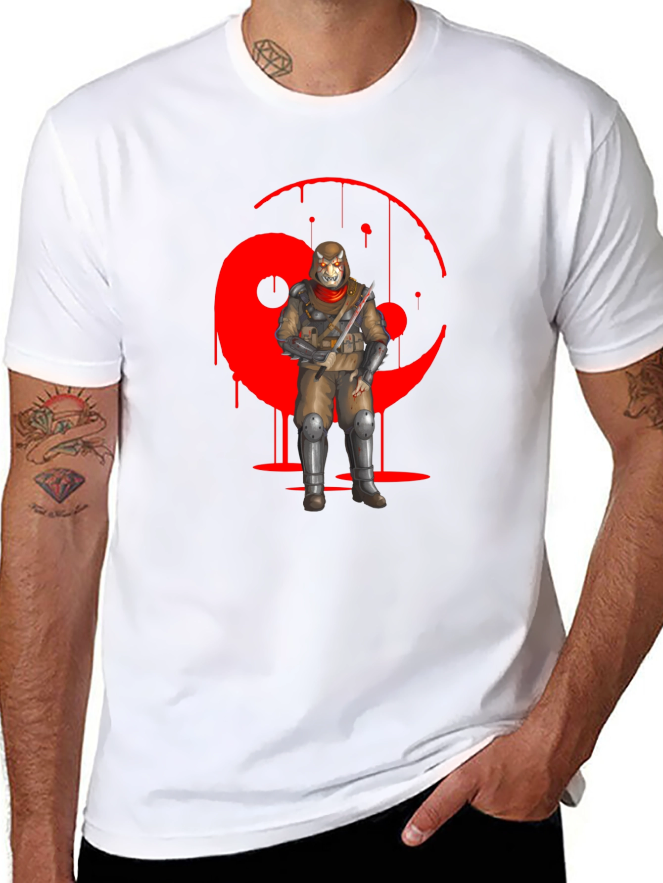 Red Yin Yang Ninja Graphic Black T-Shirt