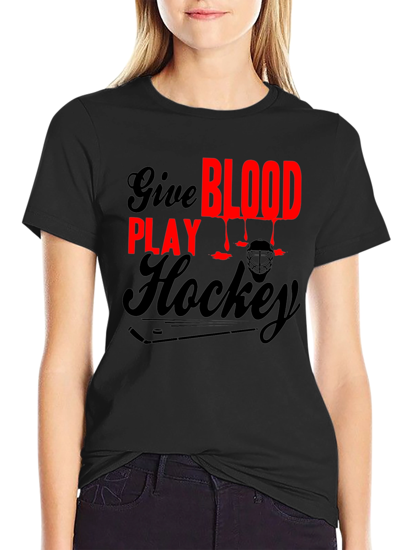 Give Blood Play Hockey Graphic T-Shirt