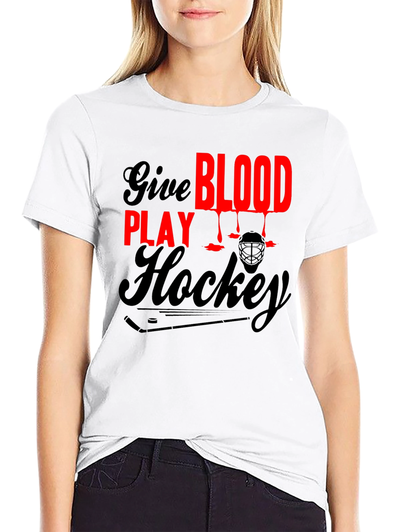 Give Blood Play Hockey Graphic T-Shirt