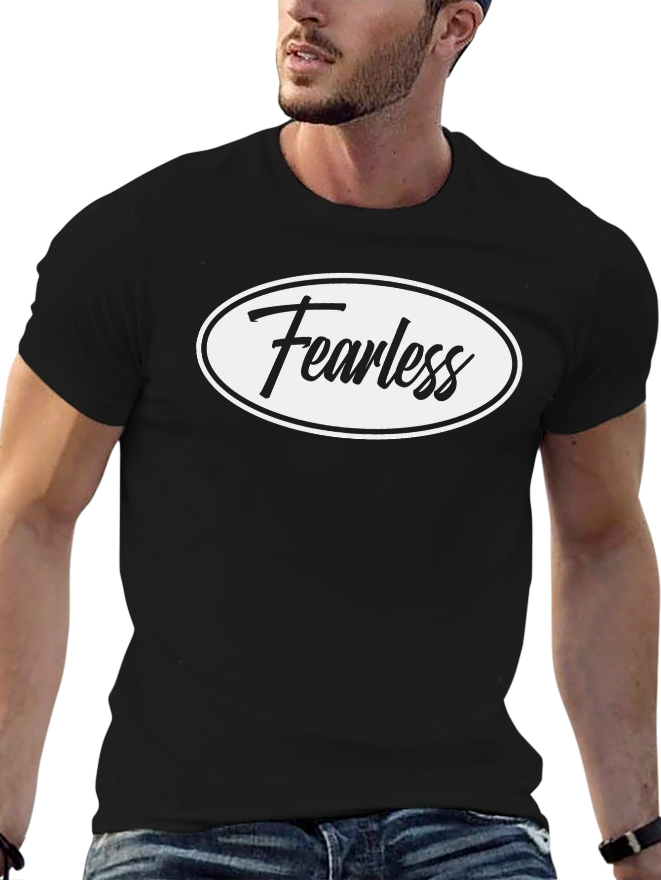 Fearless Black Graphic Tee - Stylish Crew Neck