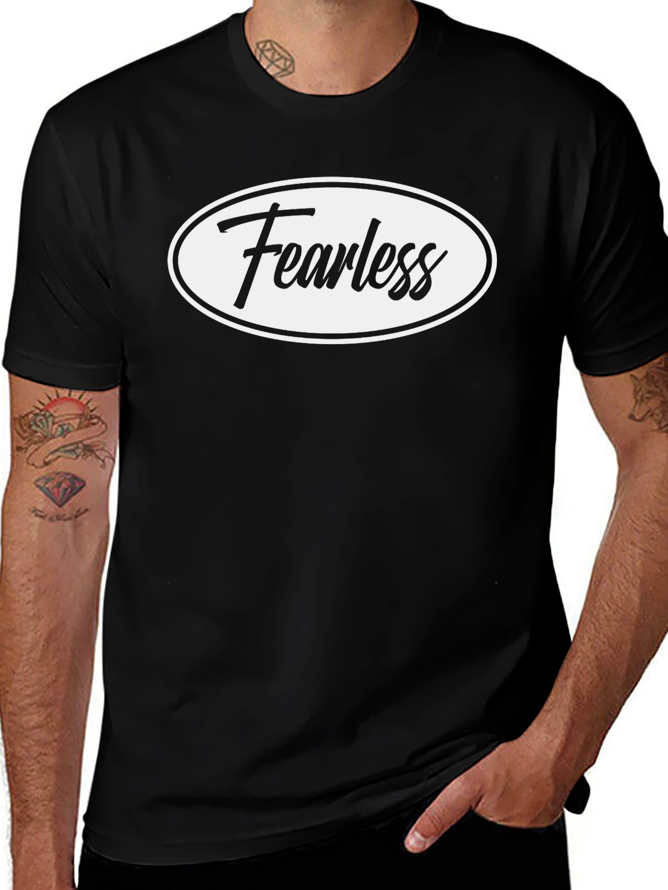Fearless Black Graphic Tee - Stylish Crew Neck