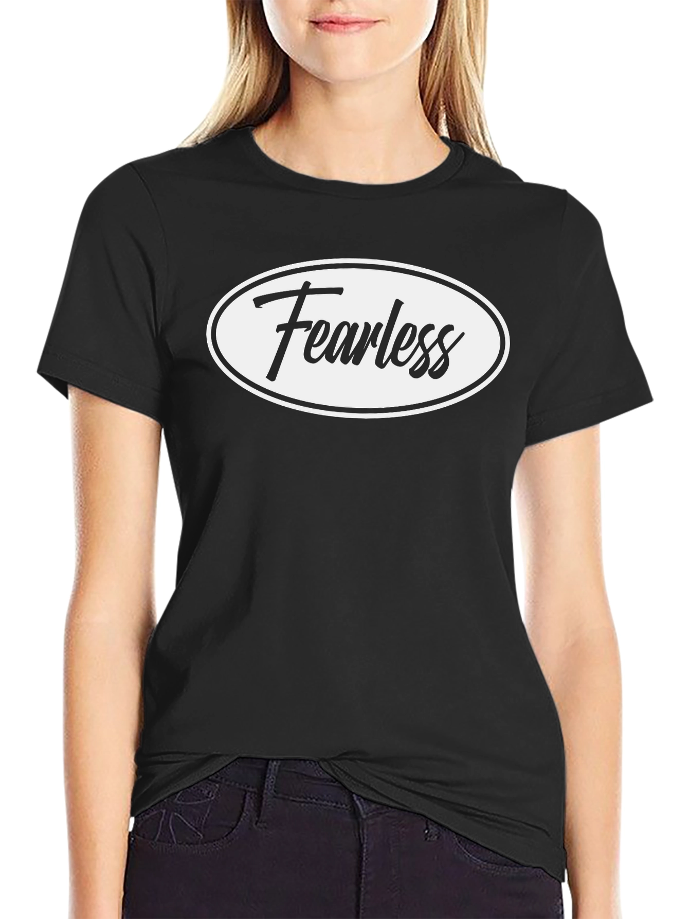 Fearless Black Graphic Tee - Stylish Crew Neck