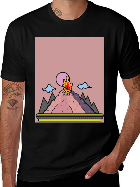 Volcano Eruption Graphic Tee - Black Cotton