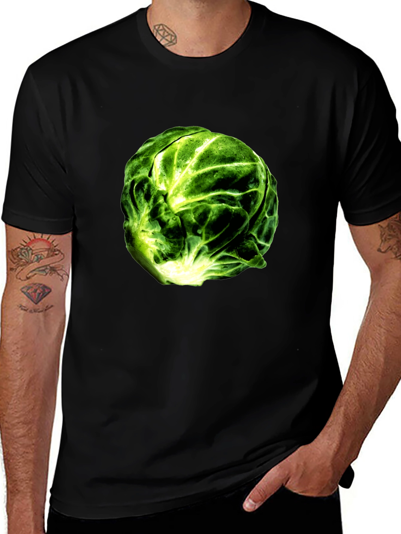 Brussels Sprout Graphic Tee - Black Cotton T-Shirt