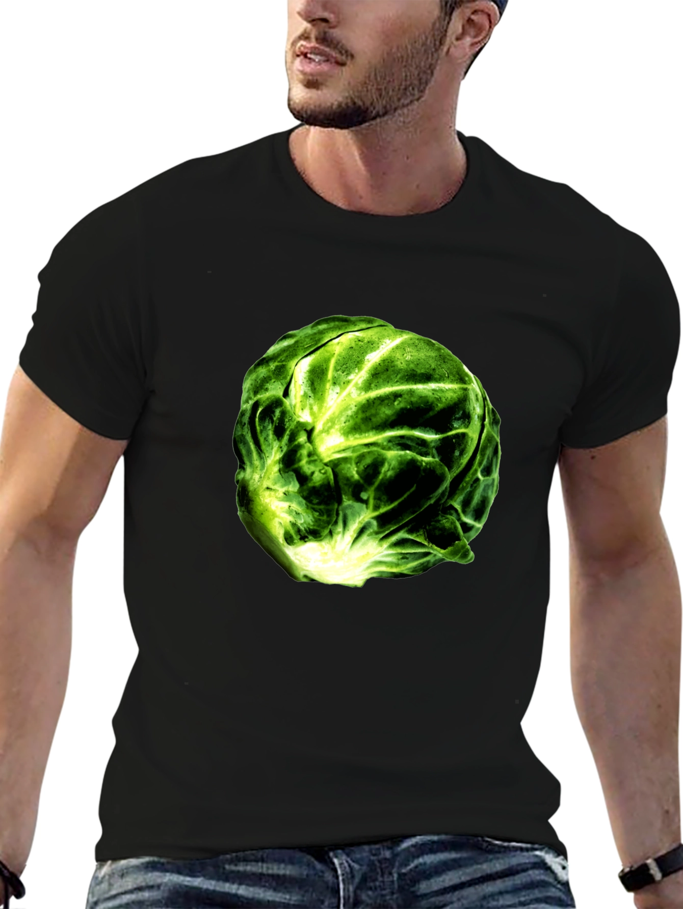 Brussels Sprout Graphic Tee - Black Cotton T-Shirt