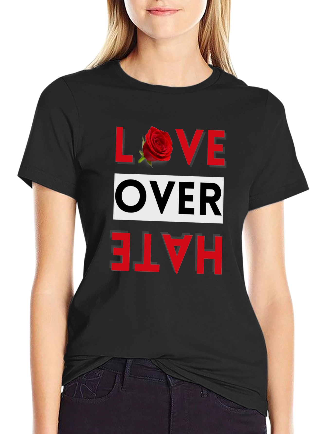 Love Over Hate Graphic Tee - Black Cotton Blend