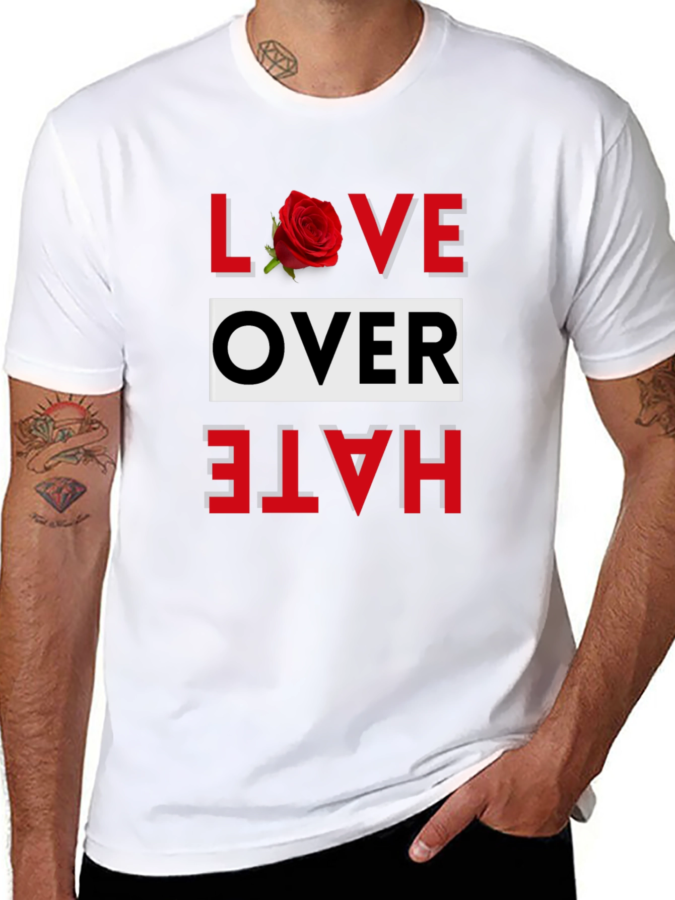 Love Over Hate Graphic Tee - Black Cotton Blend