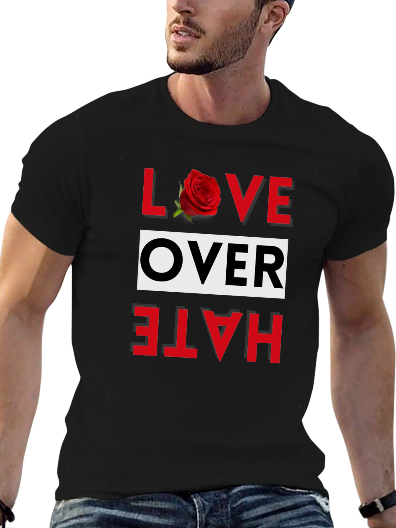 Love Over Hate Graphic Tee - Black Cotton Blend
