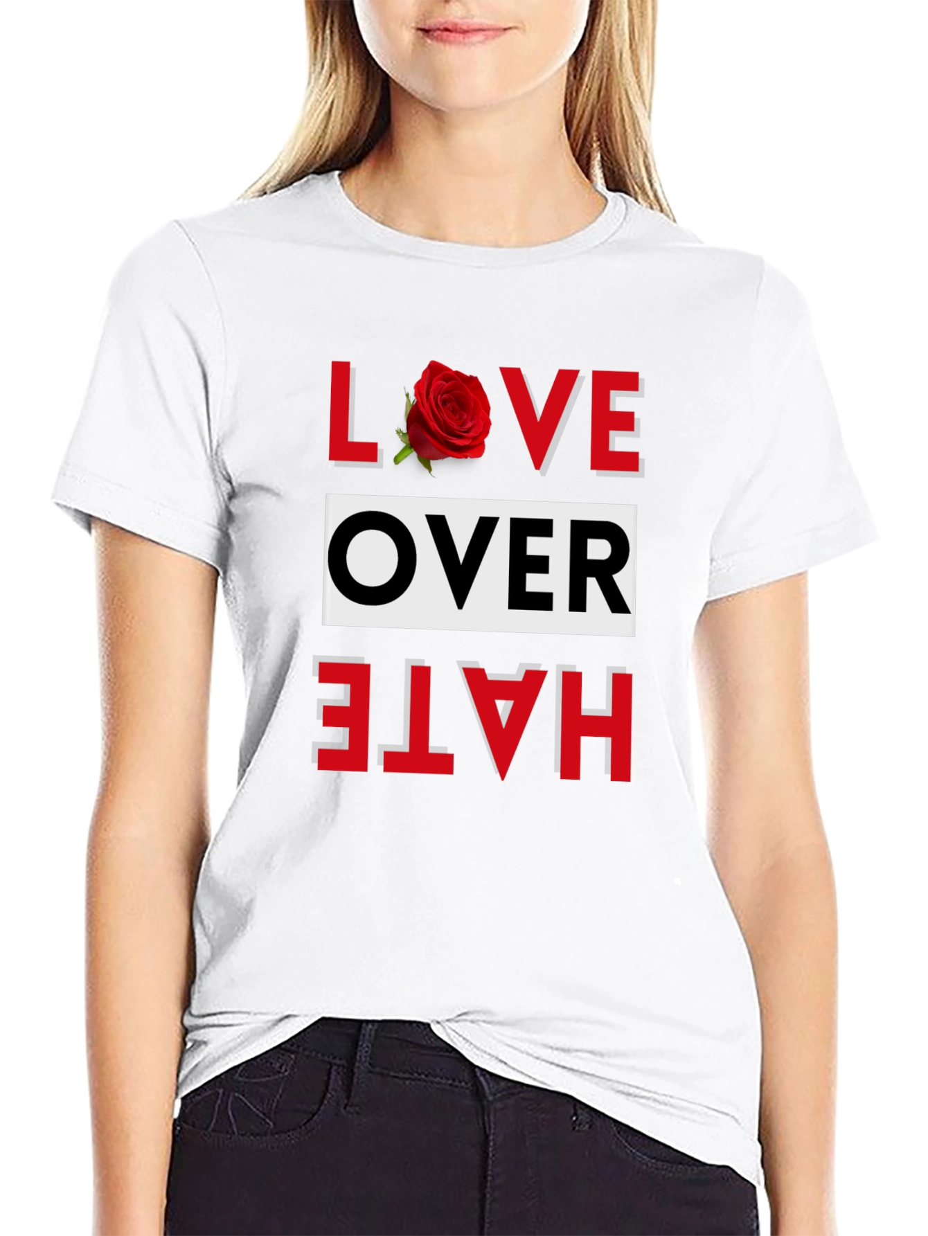 Love Over Hate Graphic Tee - Black Cotton Blend