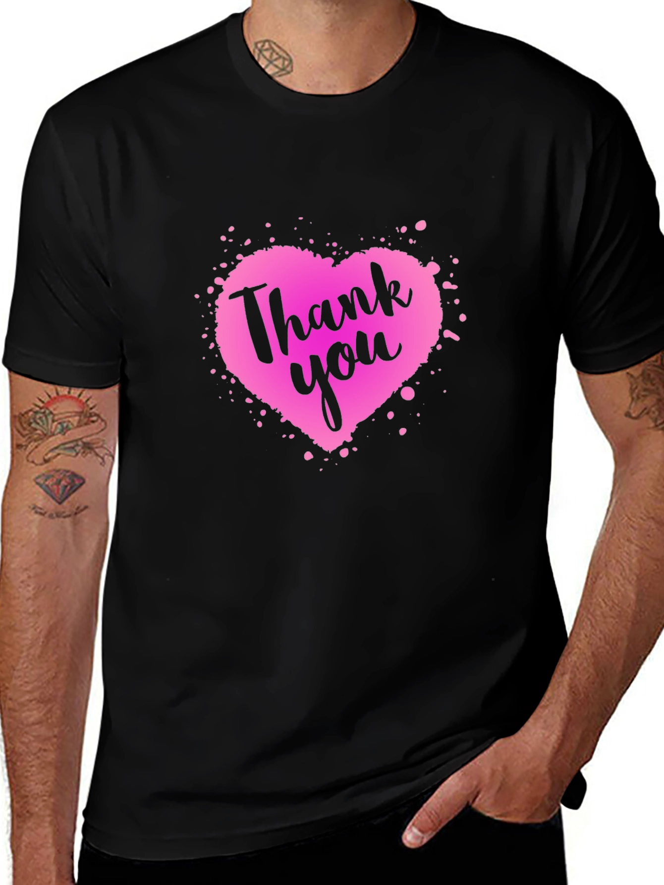 Thank You Heart Graphic Black T-Shirt