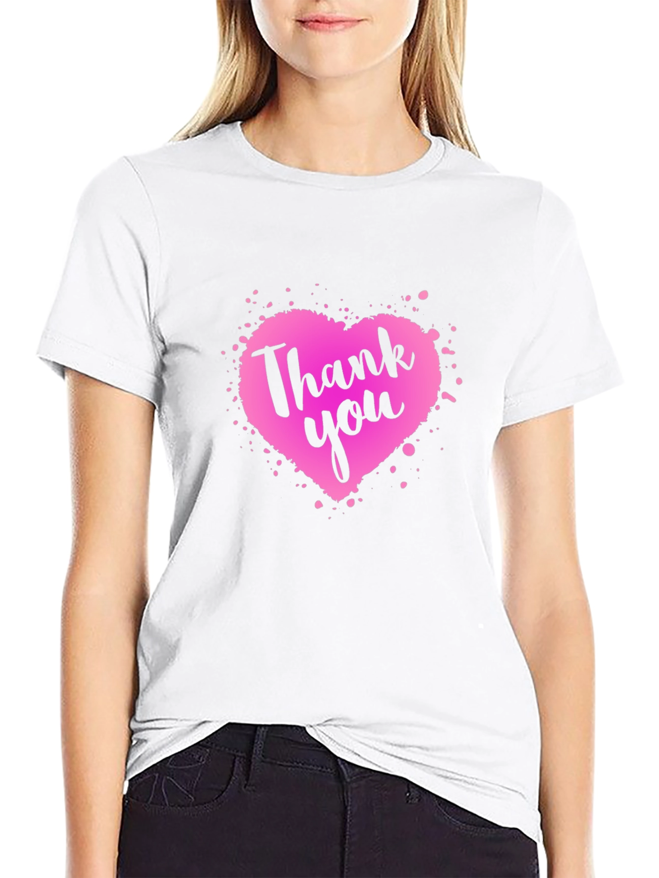 Thank You Heart Graphic Black T-Shirt