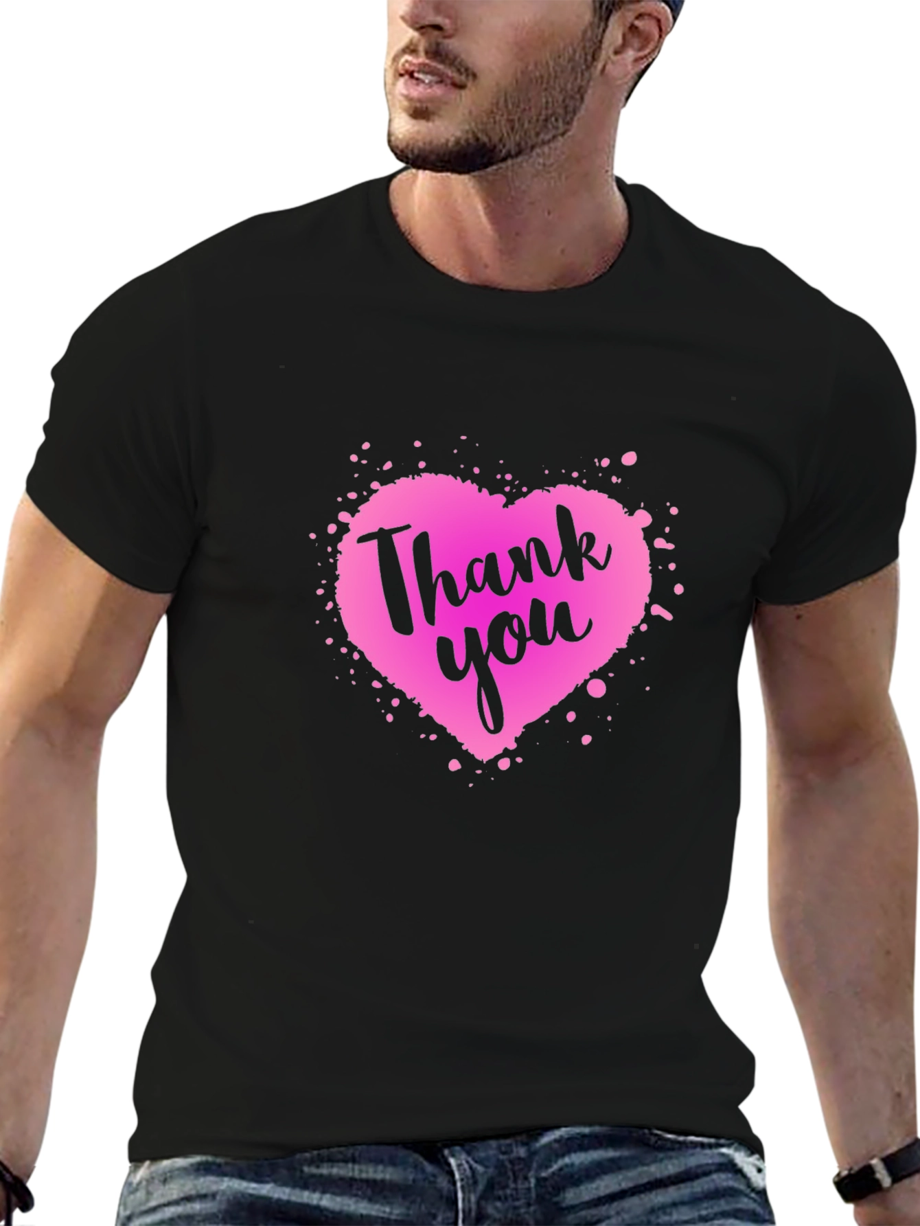 Thank You Heart Graphic Black T-Shirt