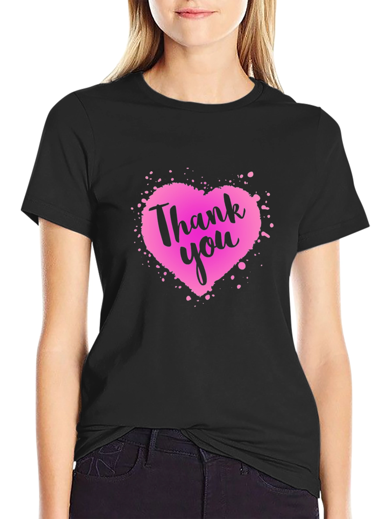 Thank You Heart Graphic Black T-Shirt
