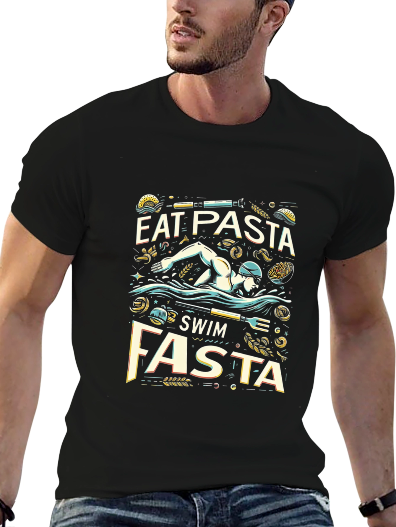 Eat Pasta Swim Fasta Black T-Shirt
