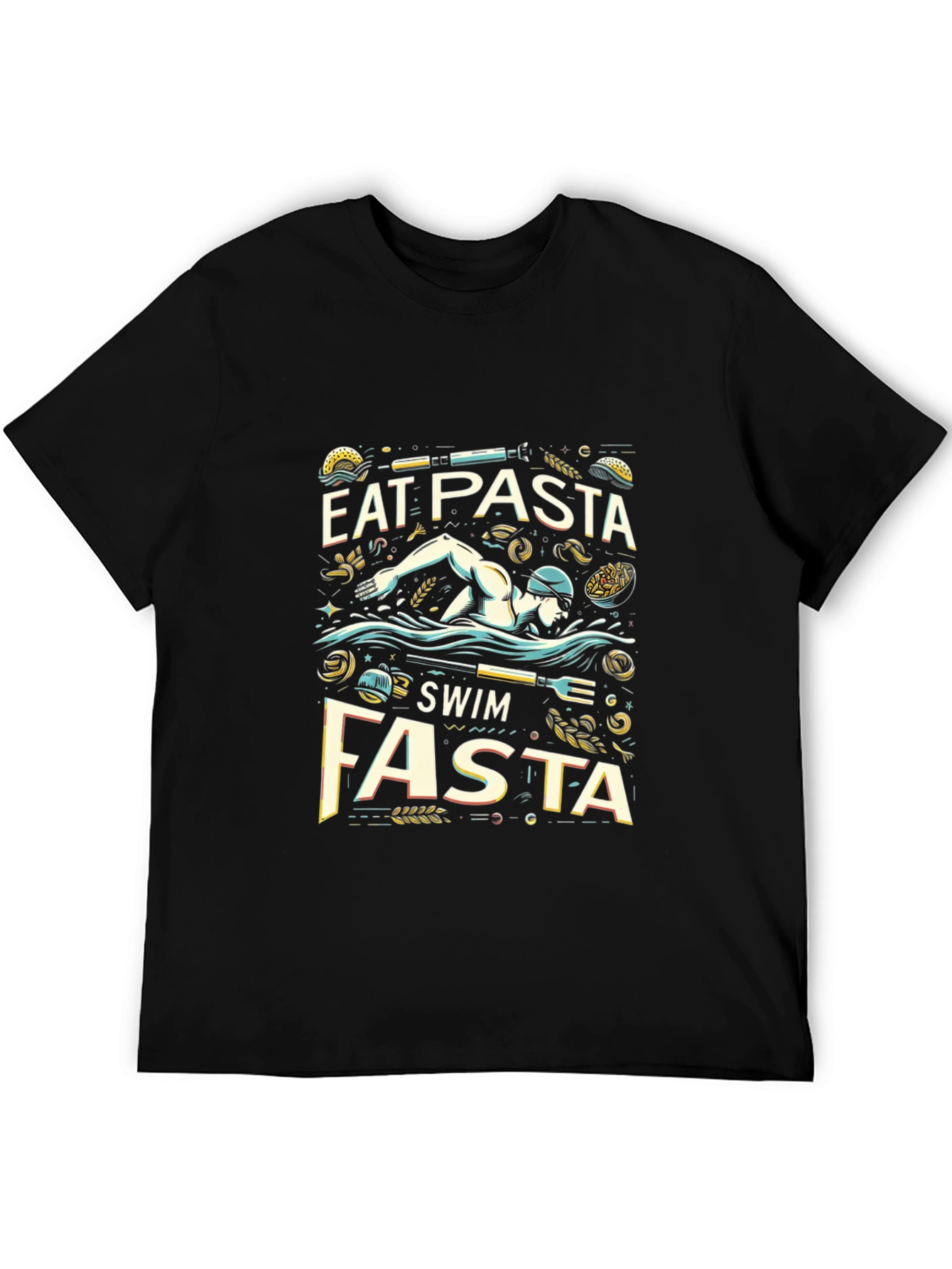 Eat Pasta Swim Fasta Black T-Shirt
