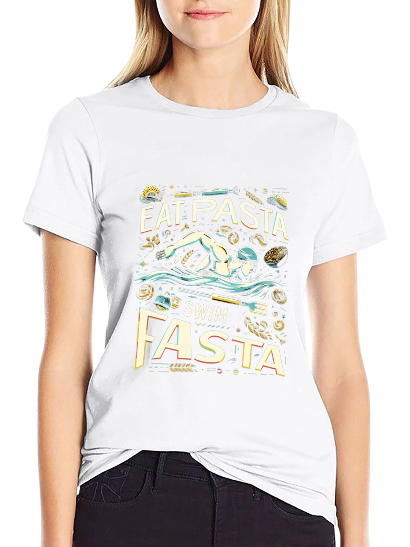 Eat Pasta Swim Fasta Black T-Shirt