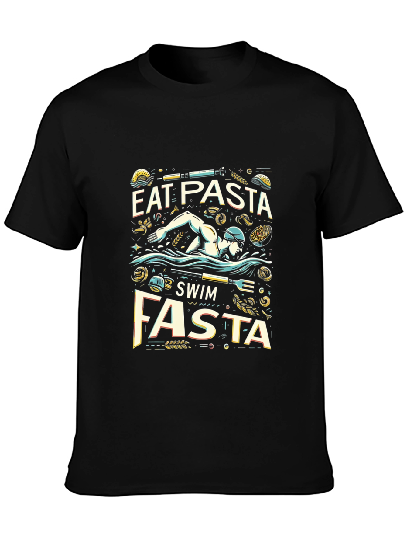 Eat Pasta Swim Fasta Black T-Shirt