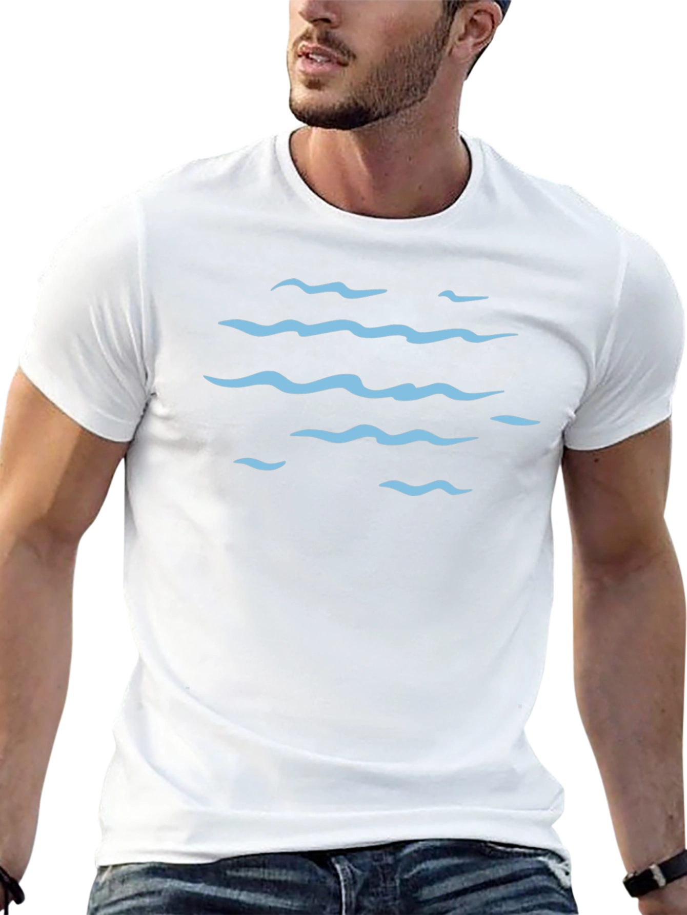 Ocean Wave Pattern Graphic Tee - Black