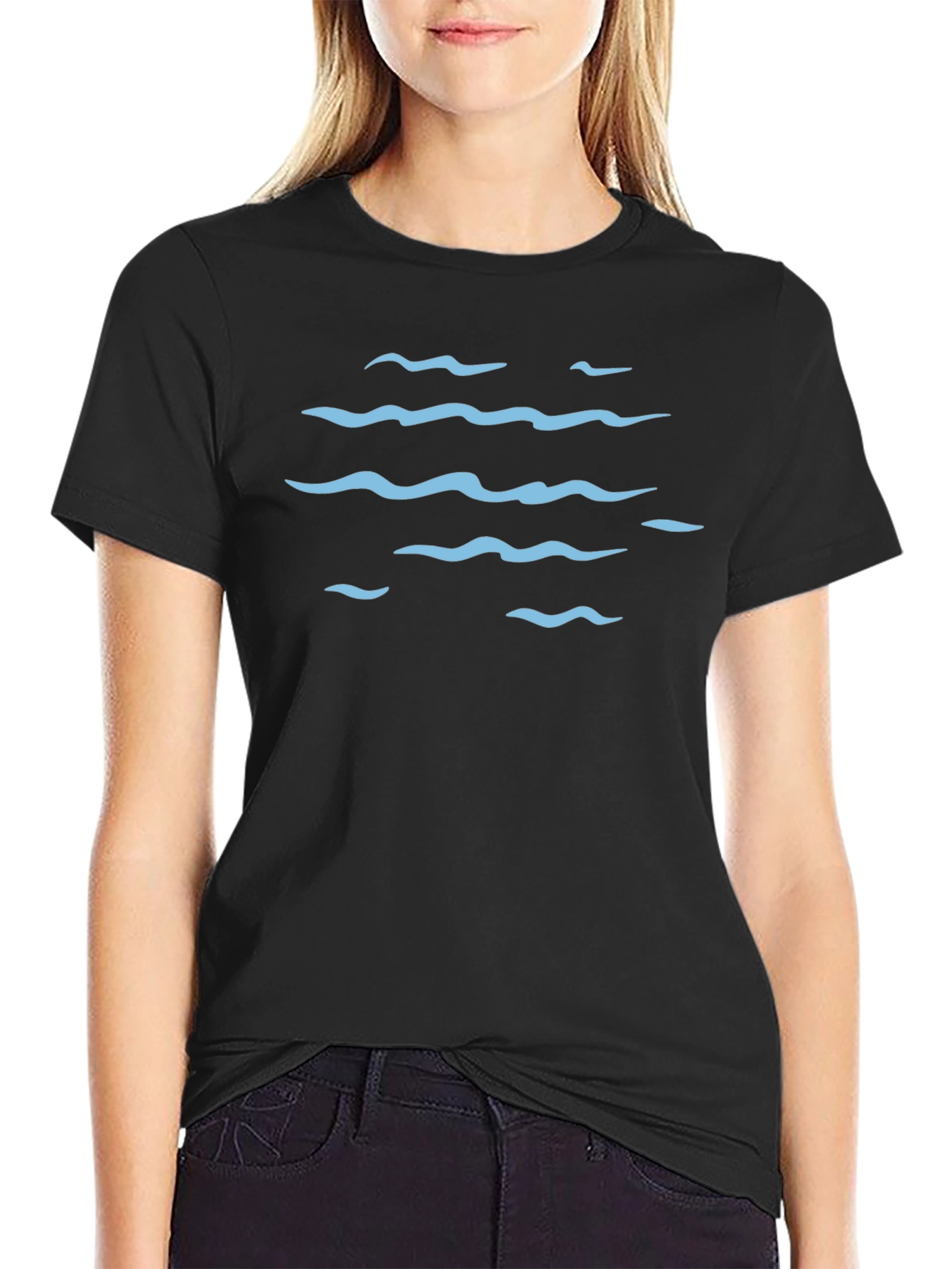 Ocean Wave Pattern Graphic Tee - Black