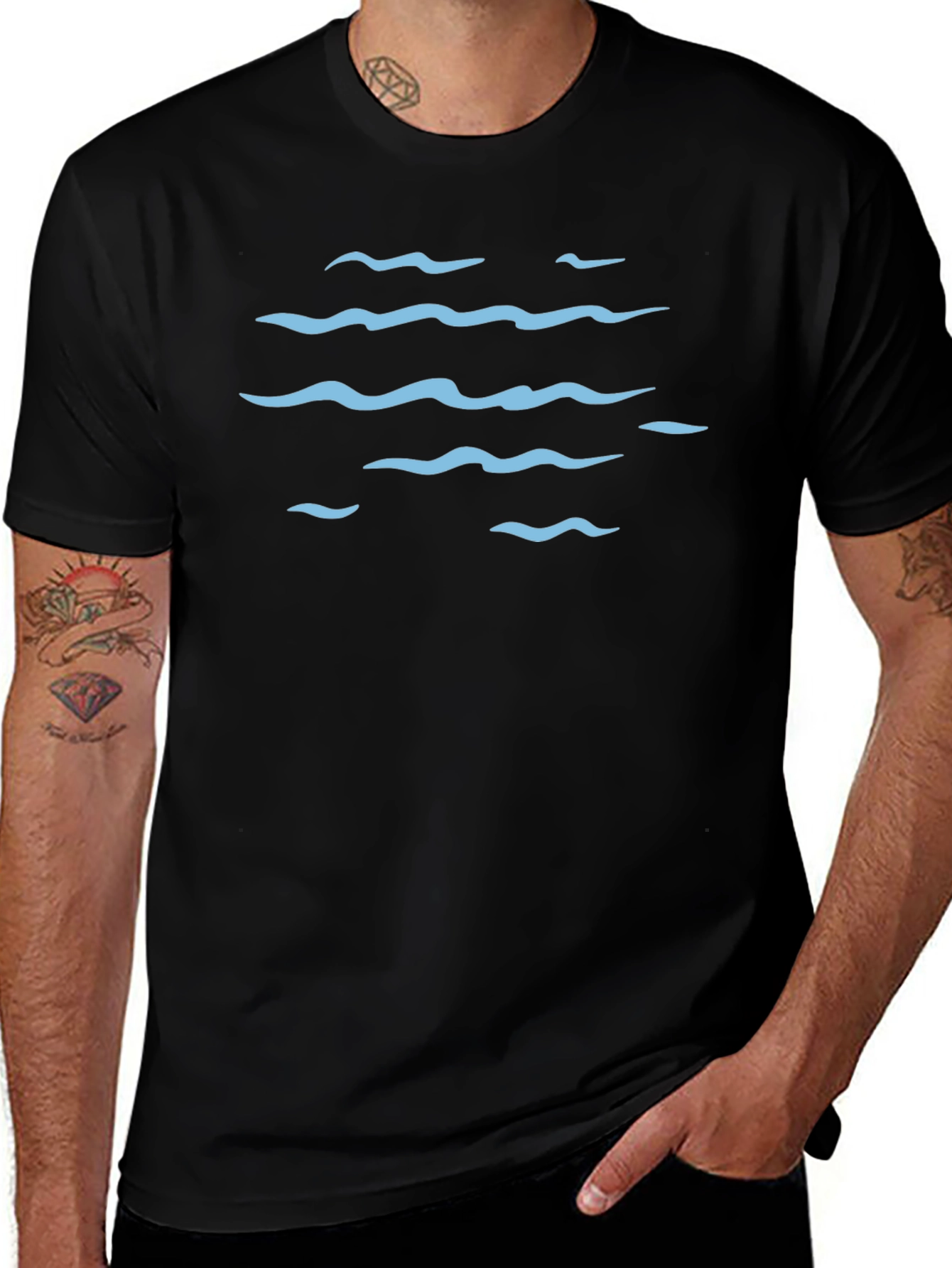 Ocean Wave Pattern Graphic Tee - Black