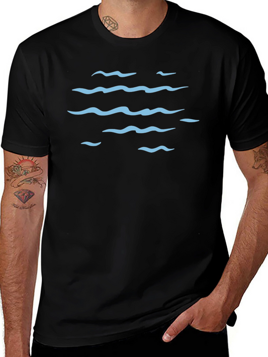 Ocean Wave Pattern Graphic Tee - Black