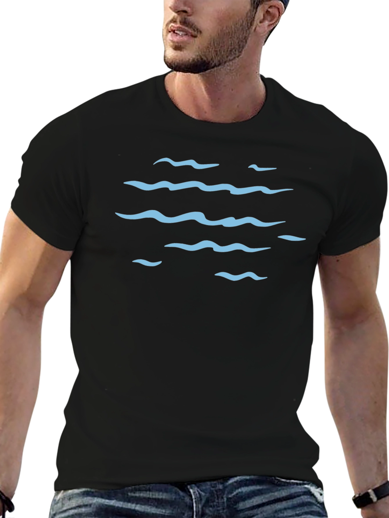 Ocean Wave Pattern Graphic Tee - Black
