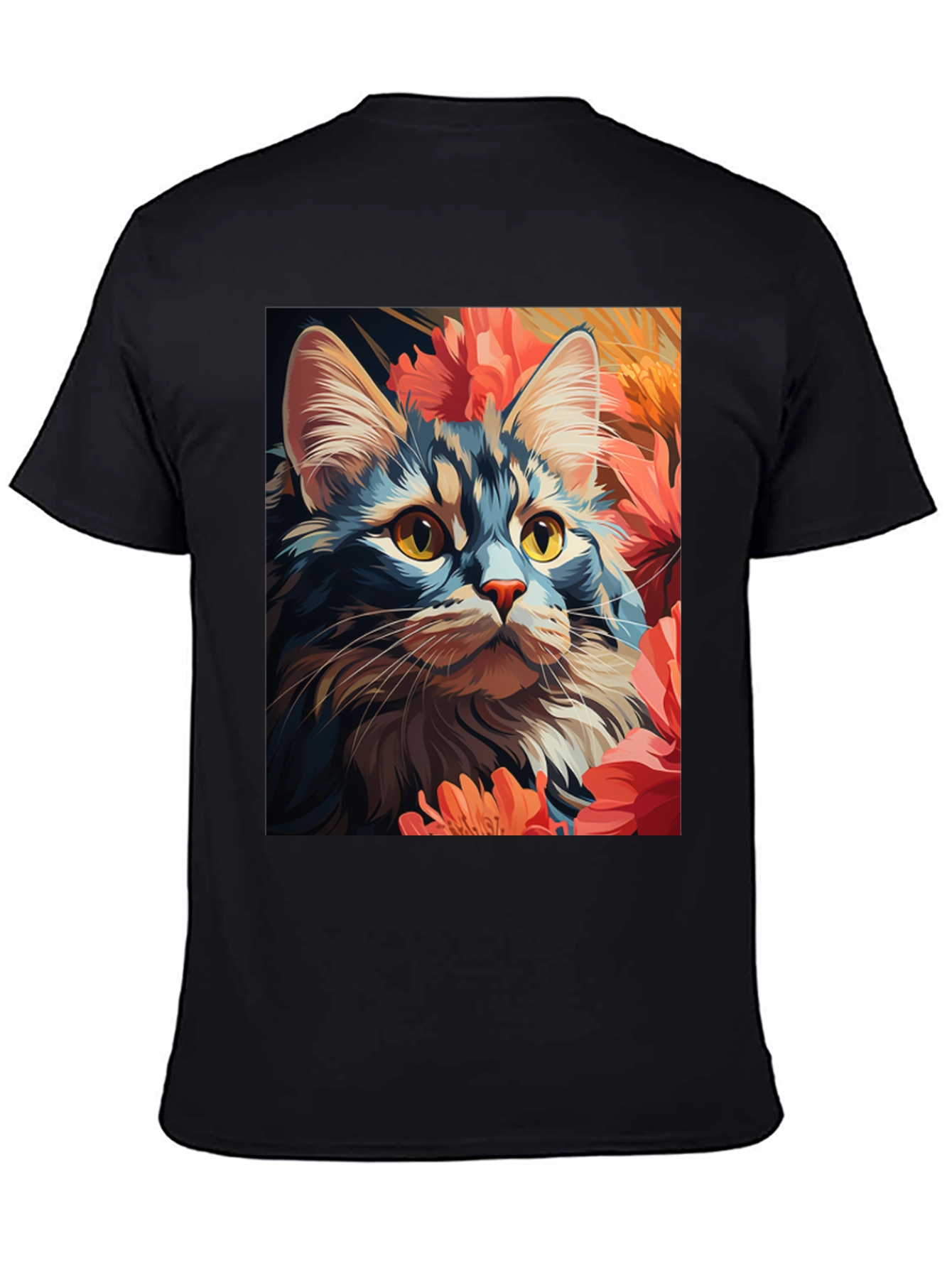 Cat & Flowers Graphic Tee - Unisex Black T-Shirt