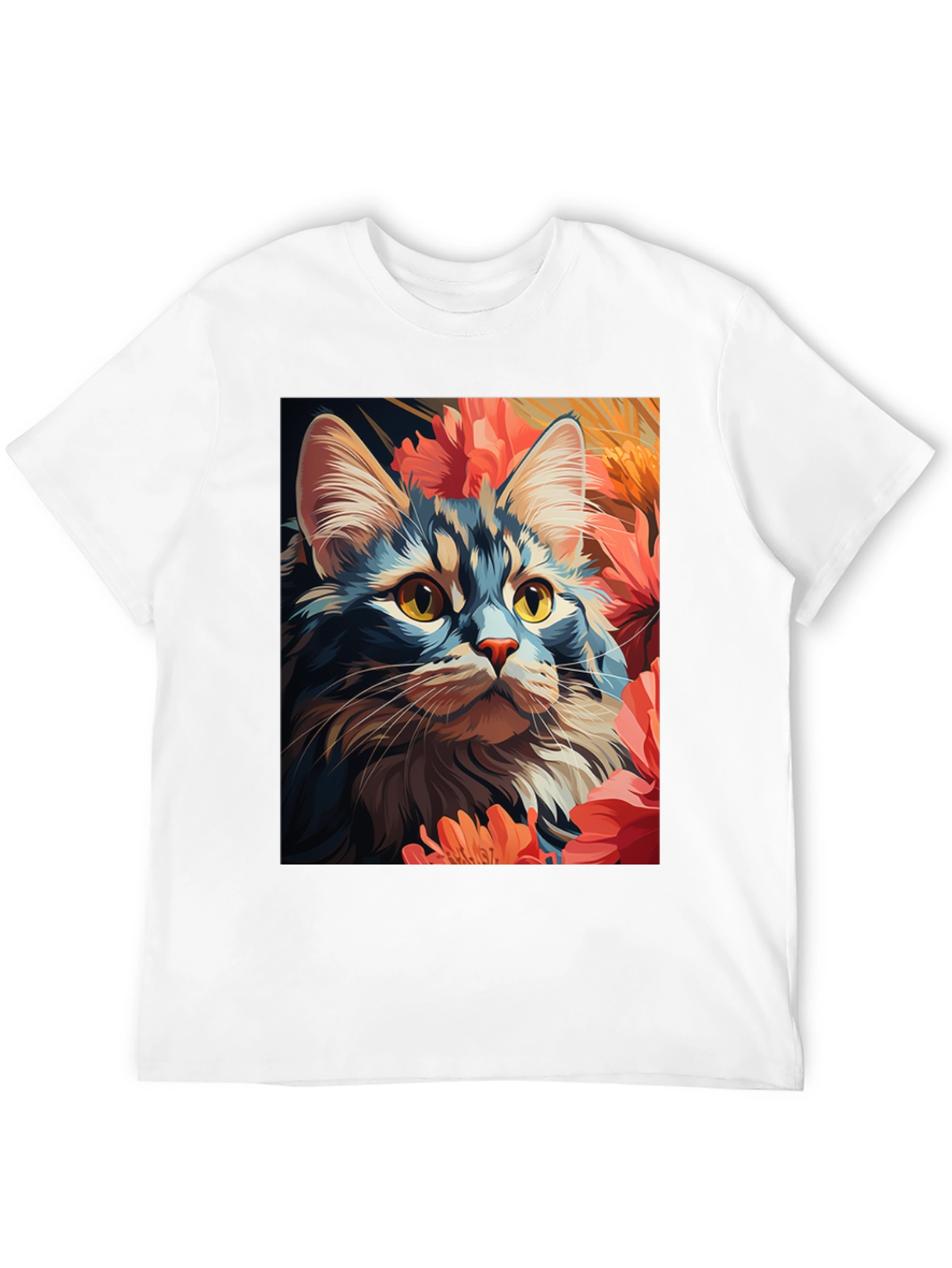 Cat & Flowers Graphic Tee - Unisex Black T-Shirt