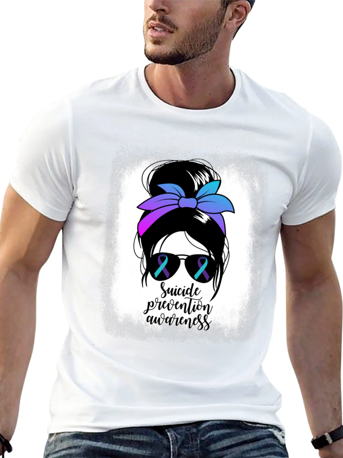 Suicide Prevention Awareness Messy Bun T-Shirt