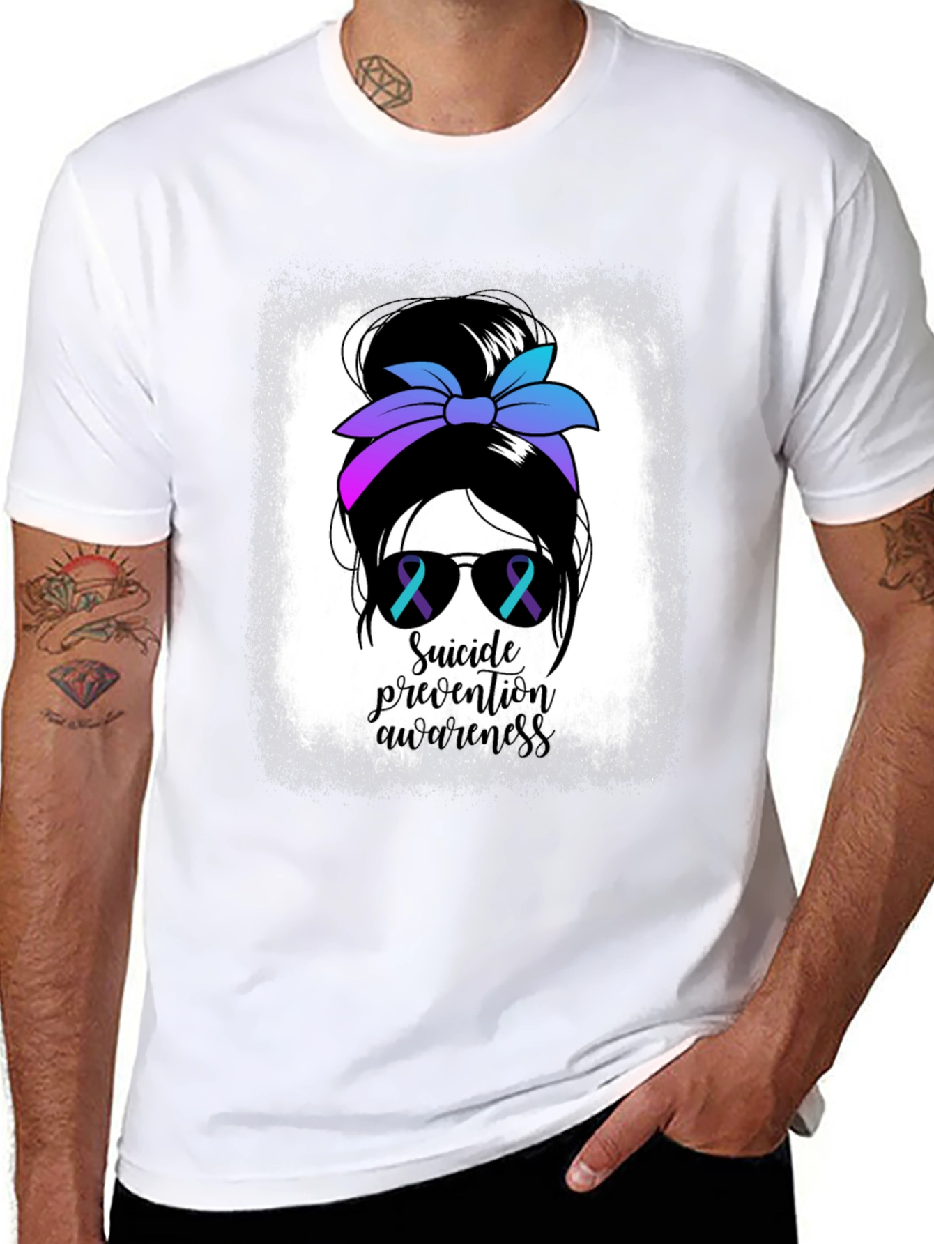 Suicide Prevention Awareness Messy Bun T-Shirt