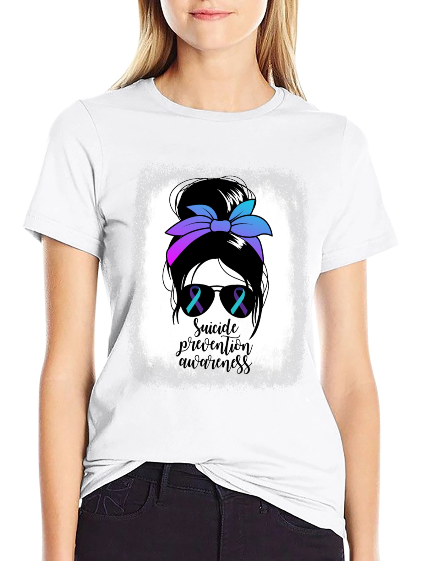 Suicide Prevention Awareness Messy Bun T-Shirt